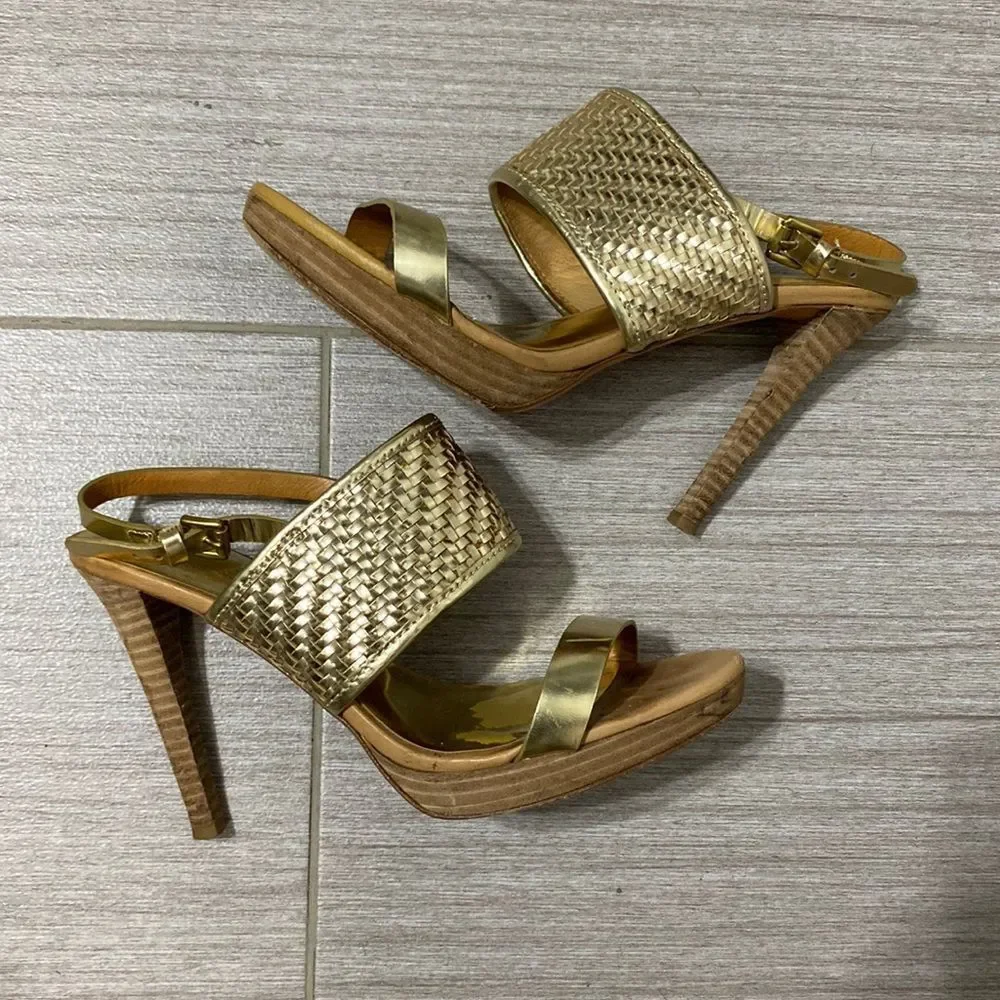 Coach Gold Metallic Steffi Platform Heels/Sandals Size 8